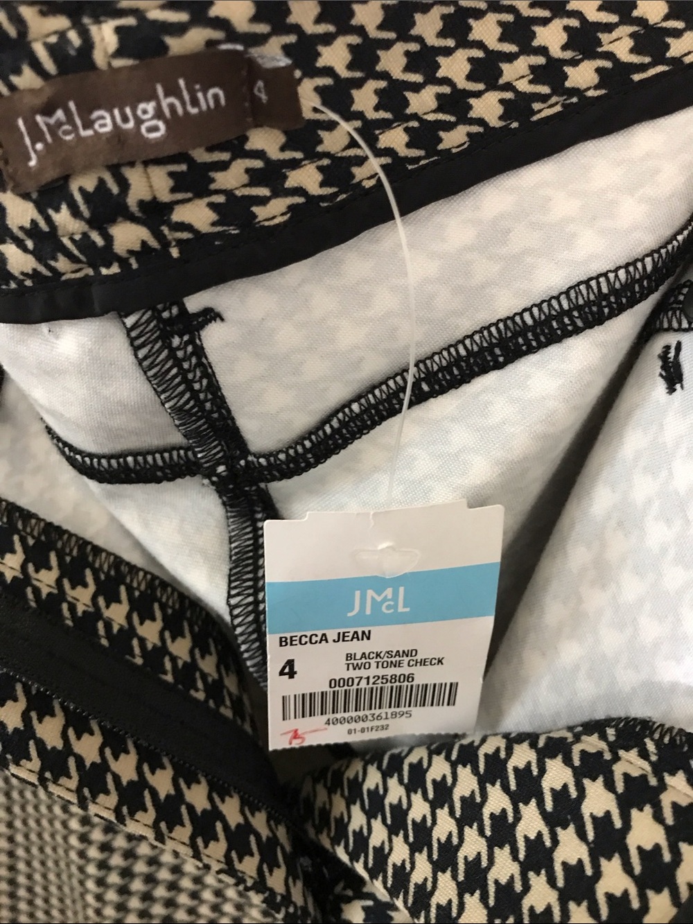 J. McLaughlin Womens Becca Skinny Stretch Black/Sand Checkered Pants Size 4 - Picture 5 of 6